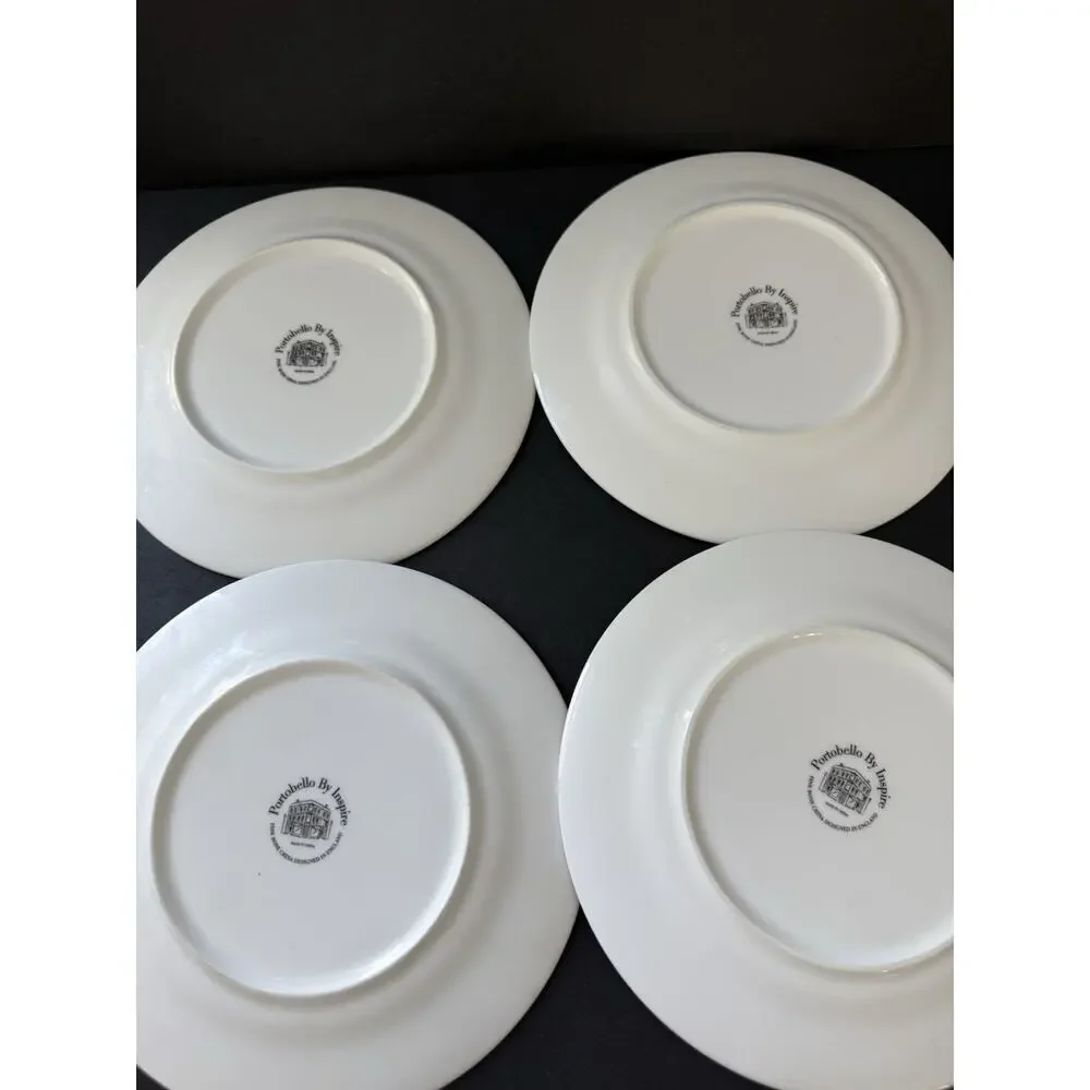 Portobello By Inspire Checkered Plate Fine Bone China Orange White Set(4) Modern